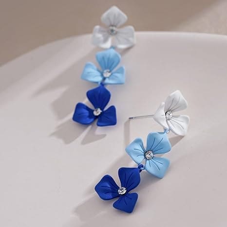 Gradient Flower Drop Earrings, Cute Long Petal Plant Earrings, Long Flower Petal Earrings, Rhinestone Flower Drop Earrings Gradient Flower Drop Earrings, Cute Long Petal Plant Earrings, Long Flower Petal Earrings, Rhinestone Flower Drop Earrings